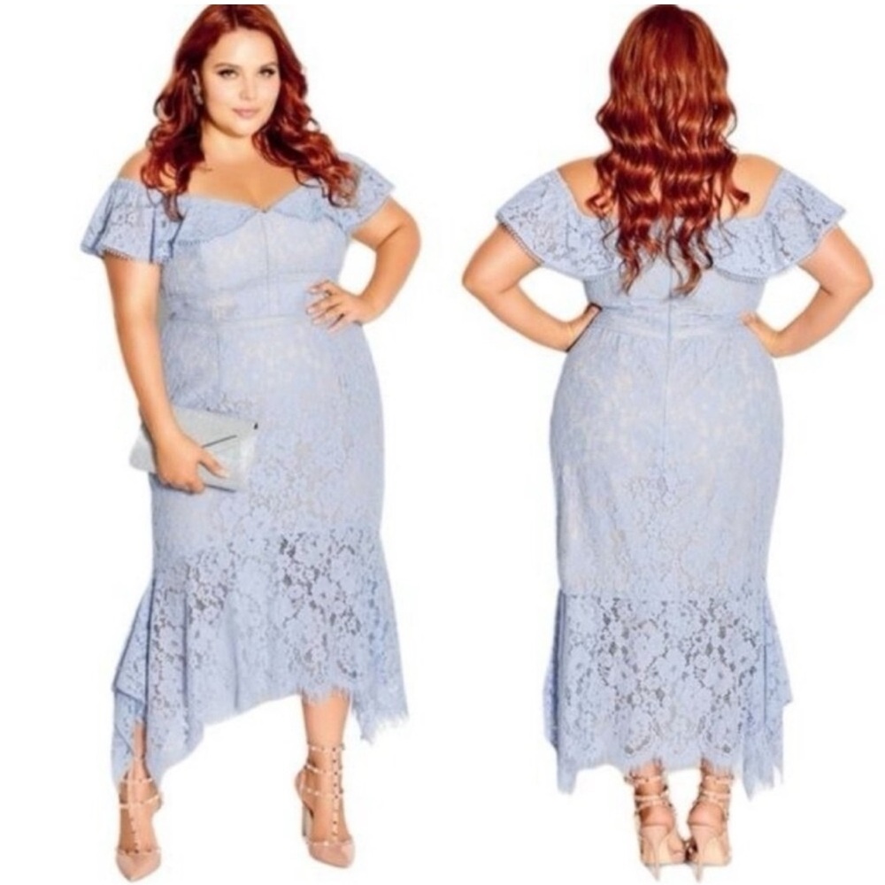 City Chic plus size Dress Angel Lace FF Blue Lace OffShoulder Midi Dress size 14
